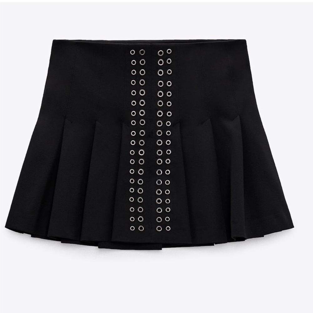 ZARA pleated mini skirt with rings Black Mid Rise Size S Womens Ref. 7563/254